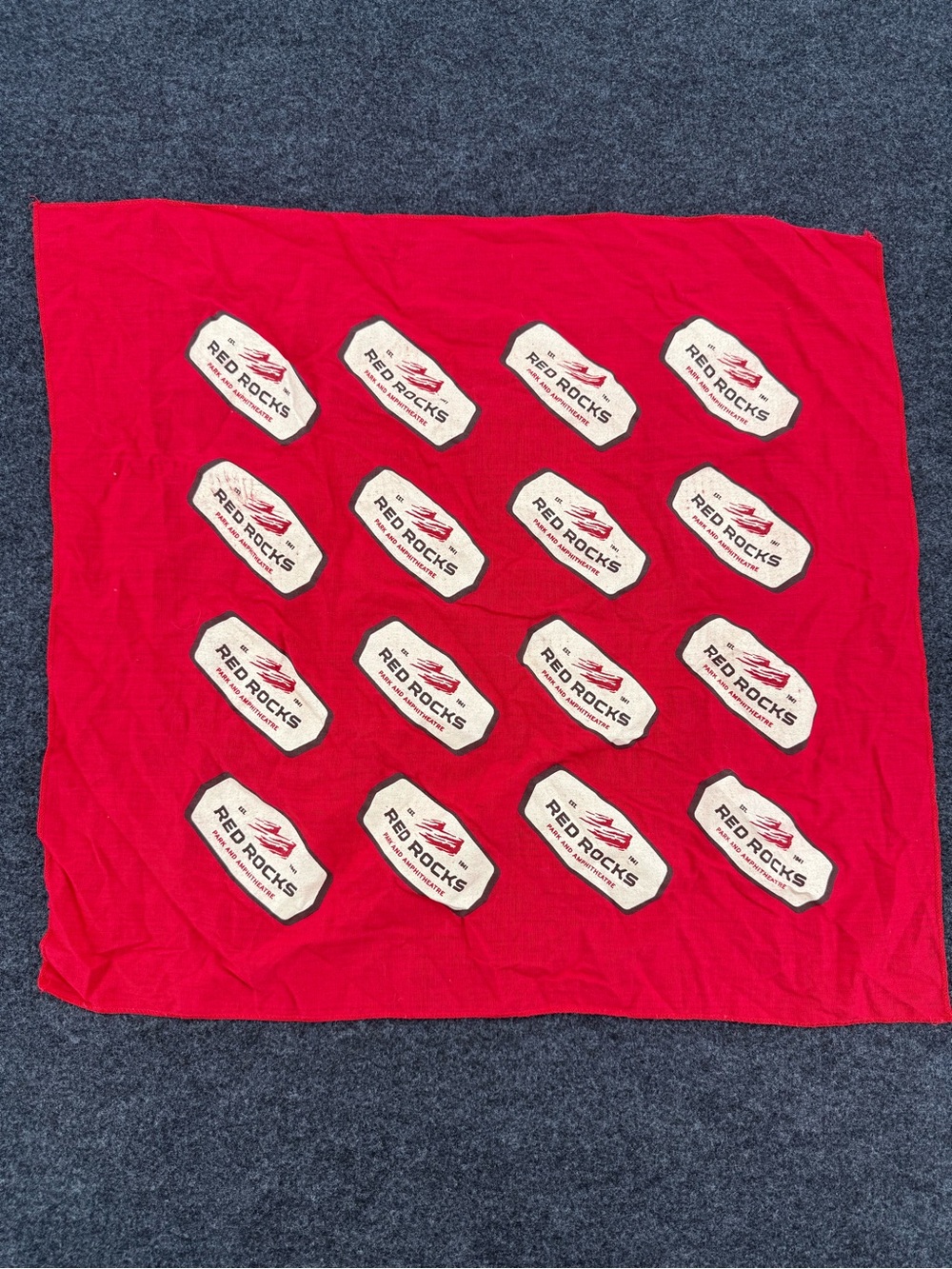 VINTAGE Red Rocks Amphitheatee Graphic Bandana - Red with White Logos